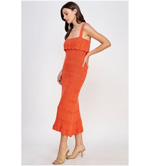 KOKO + MASON Popover Ruffle Pointelle Sweater Dress, Size Small, Orange, NWT - Picture 5 of 5